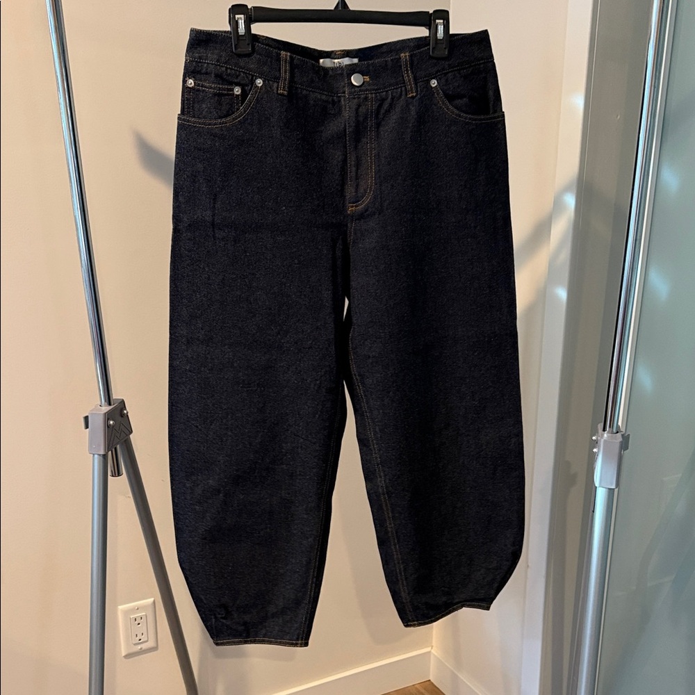 Tibi Sculpted Barrel-Leg Denim | Dark Wash | Size 30